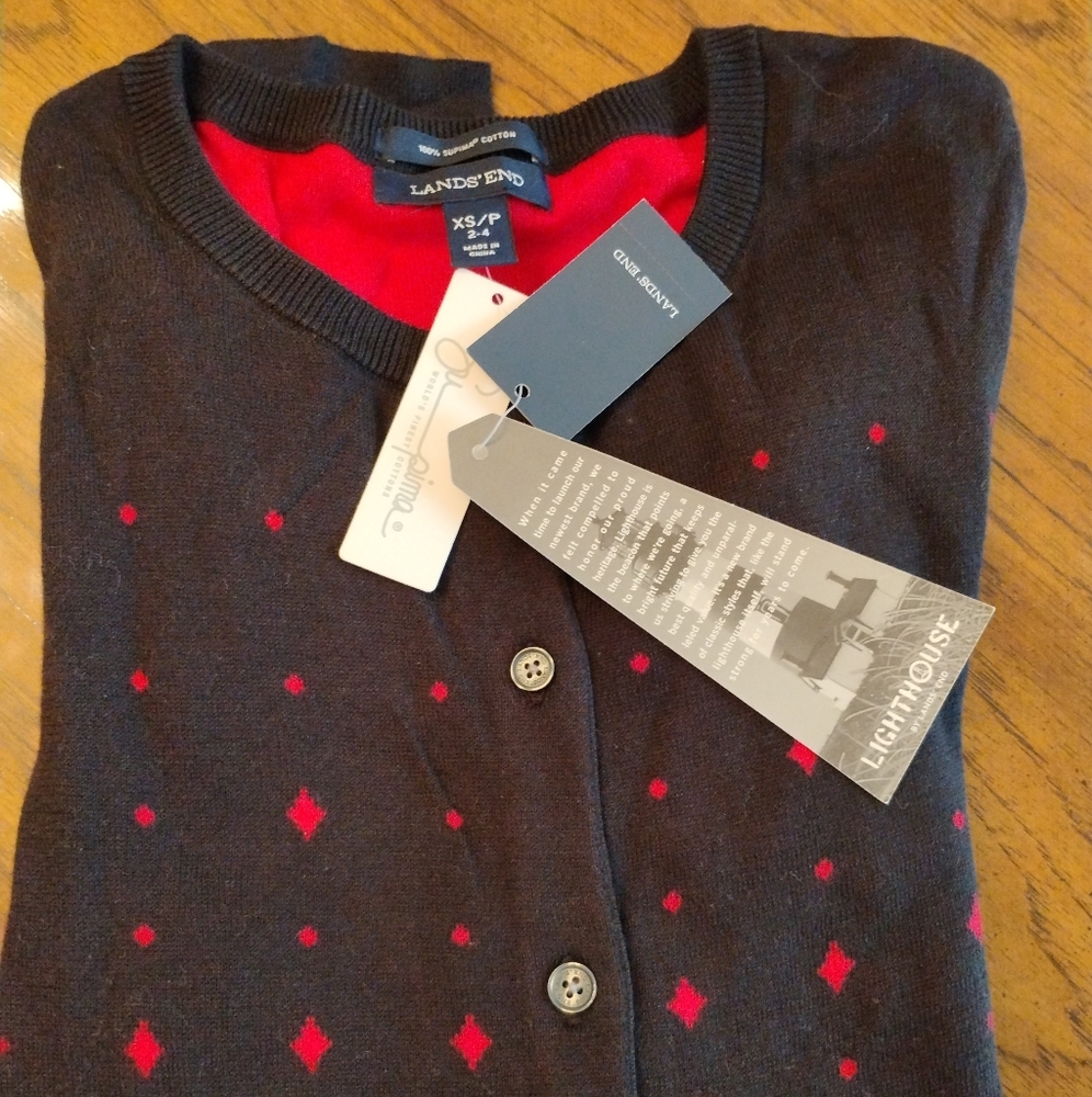 Lands' End Navy and Red Women's Cardigan